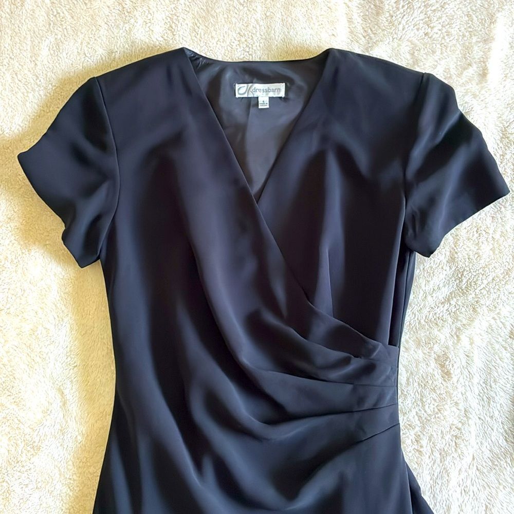 Dressbarn Classic Black Midi Dress Women’s Size 6 Wrap Bodice Pullover Lined